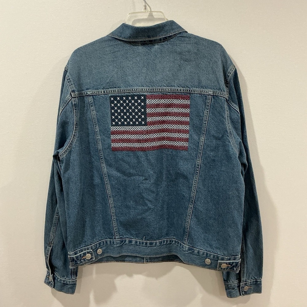 Old Navy X Disney Large Denim Jacket Blue Mickey Mouse Flag USA Patriot NEW